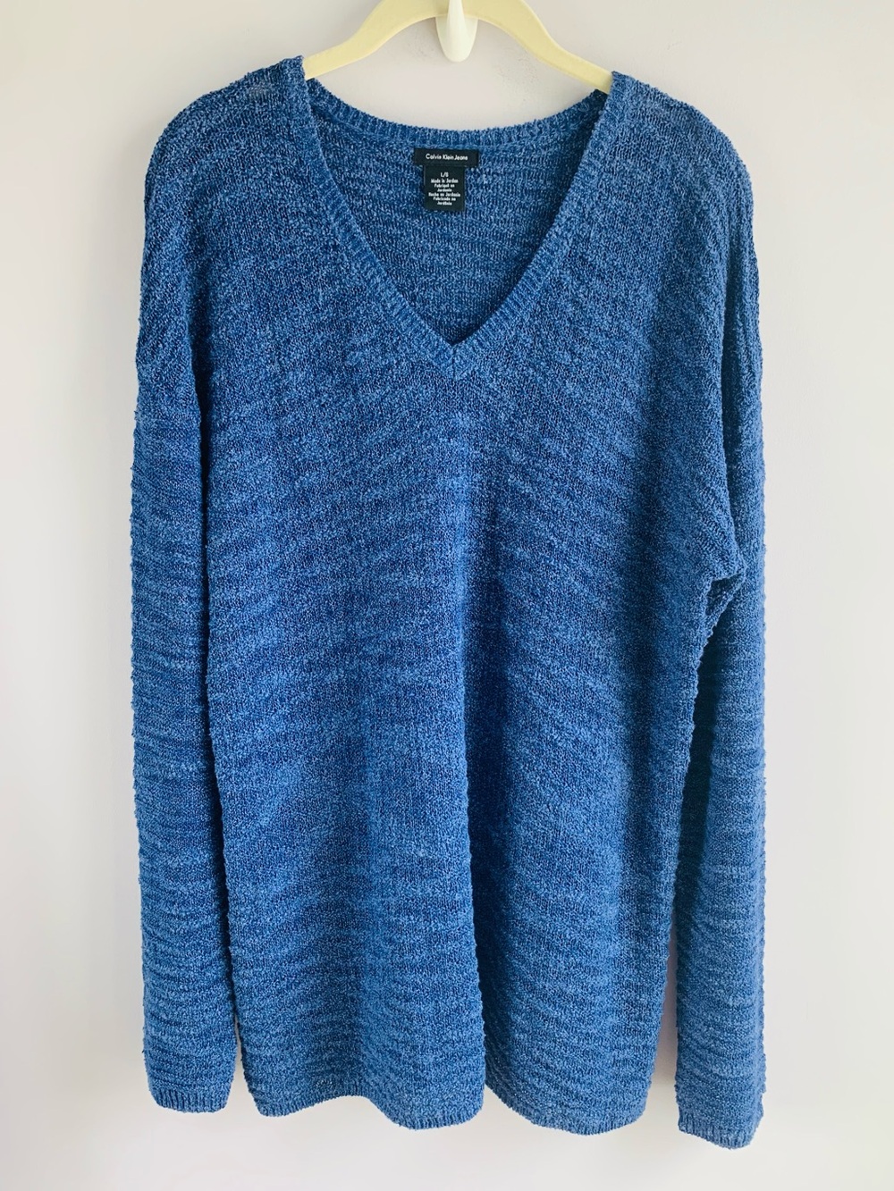 Calvin Klein Jeans Sweater Mid Blue V Neck Textured Medium Weight Casual Large